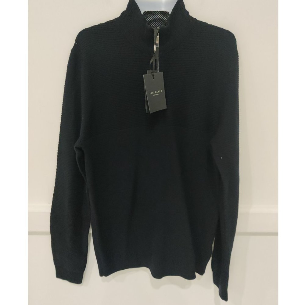 NWT Ted Baker London NEWPORT Half Zip Funnel Neck Jumper Navy Size M $200 3C504